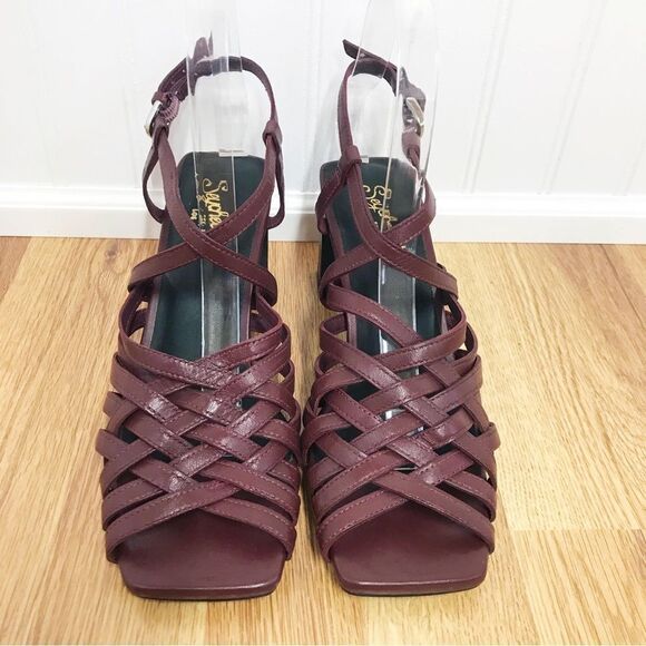 New‎ SEYCHELLE Burgundy Braided Leather Chunky Heel Sandal Strappy Woven Size 6 - Picture 3 of 15